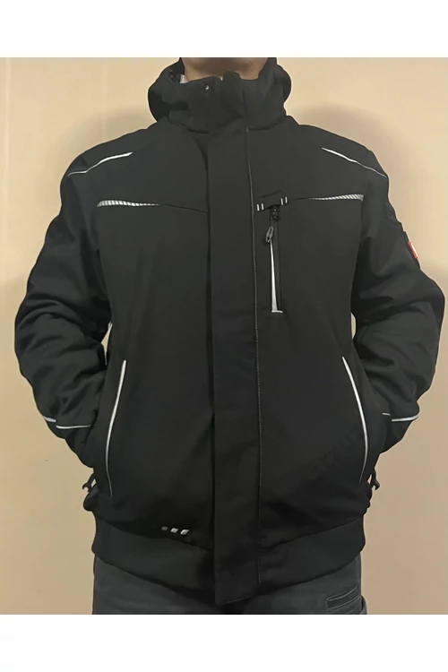 Abrigo de invierno con capucha Engelbert Strauss negro platino